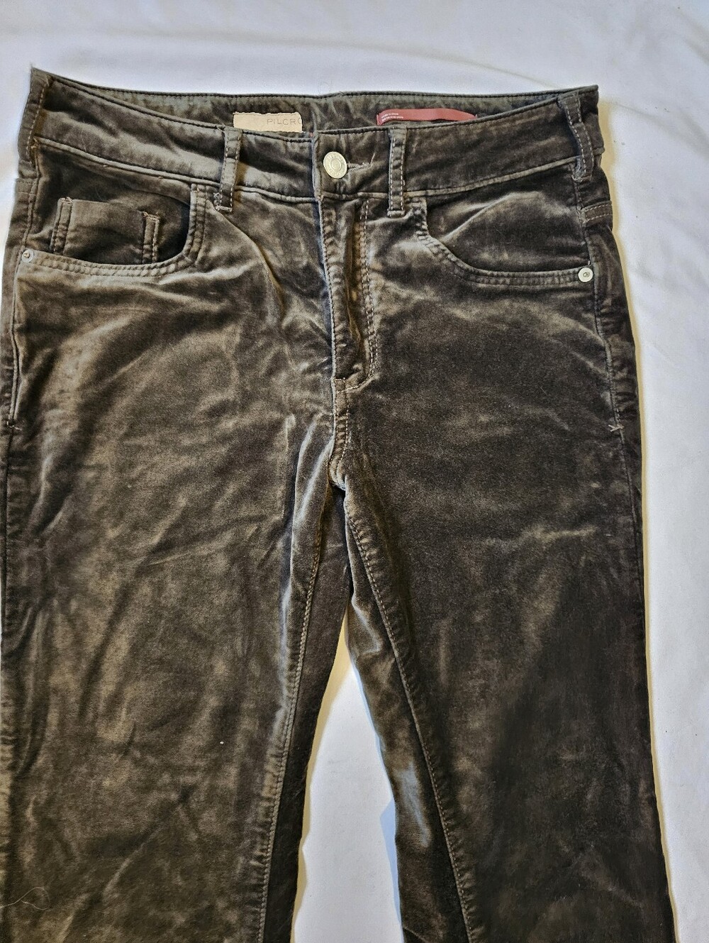 Pilcro Anthropologie Olive Gray Velvet Bootcut Pants Size 27 - Picture 3 of 16